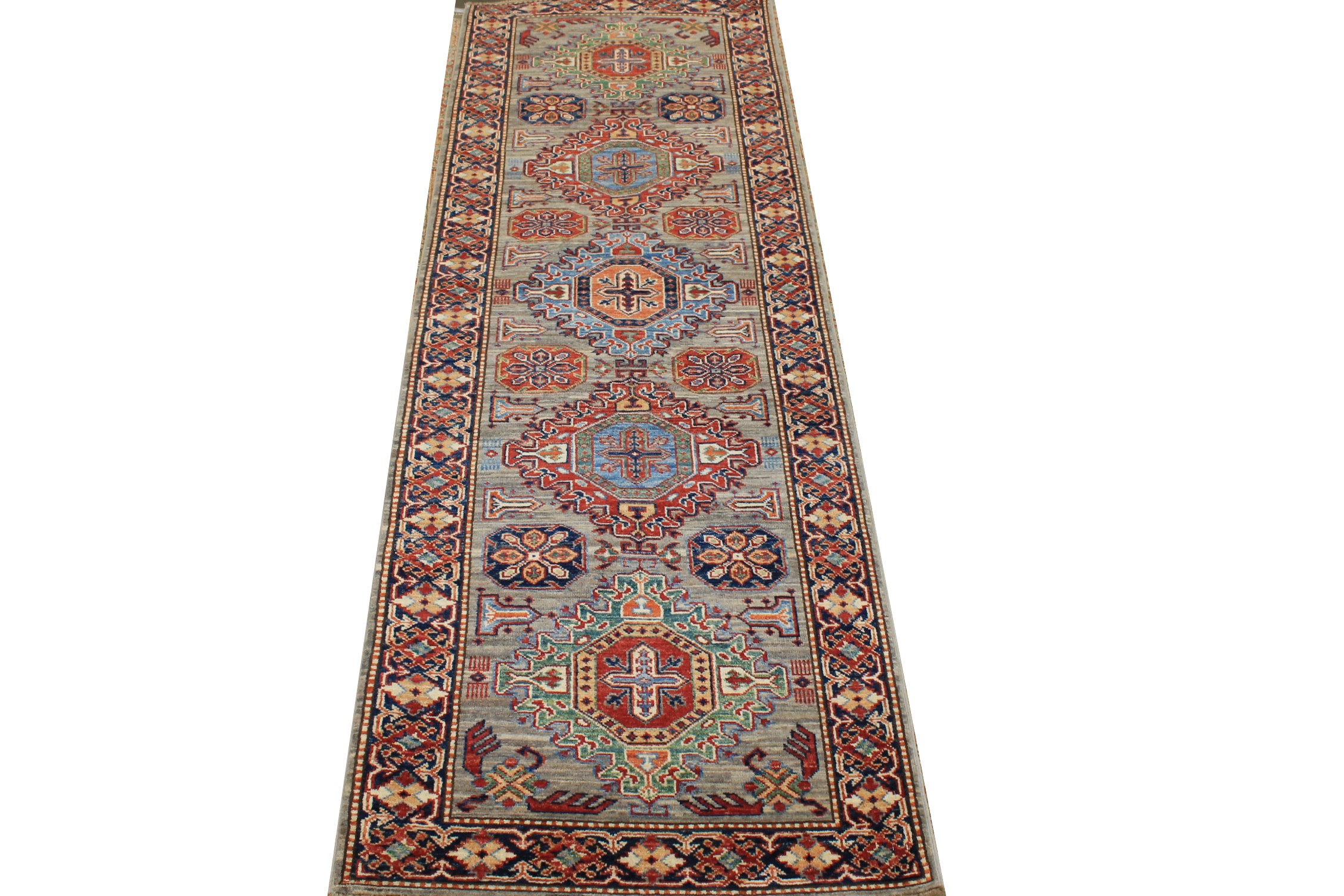 8 ft. Runner Kazak Hand Knotted  Area Rug - MR026653