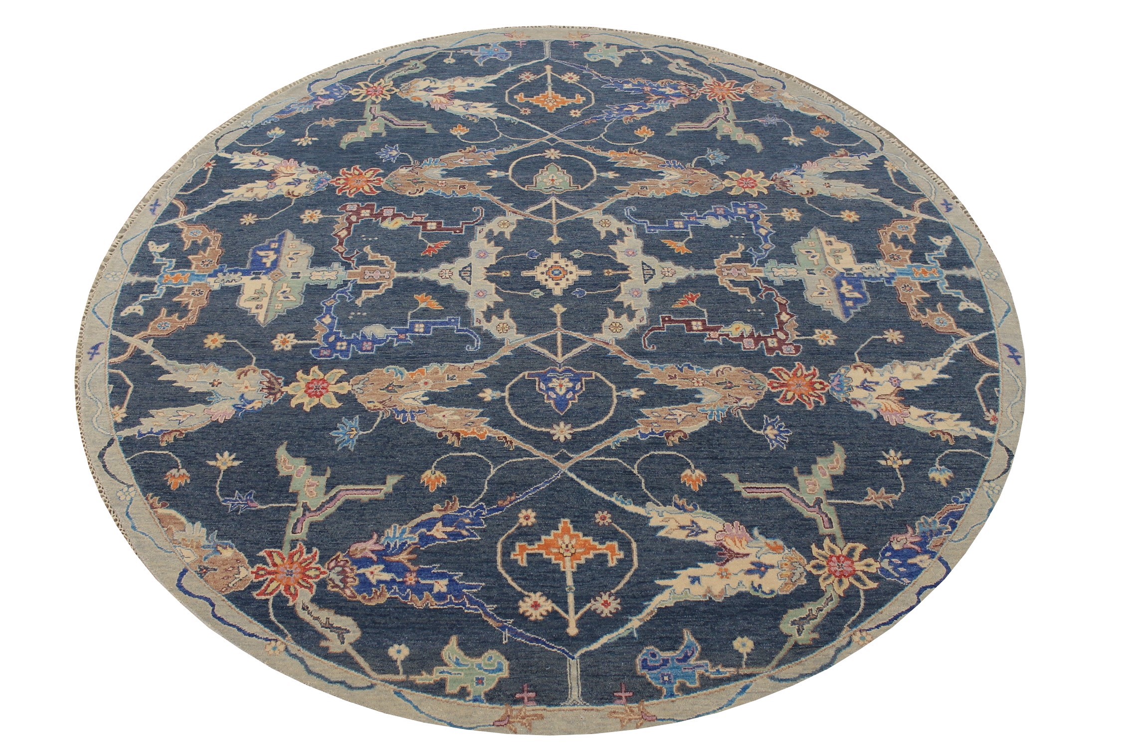 8 ft. Round & Square Oriental Hand Knotted Wool Area Rug - MR027403