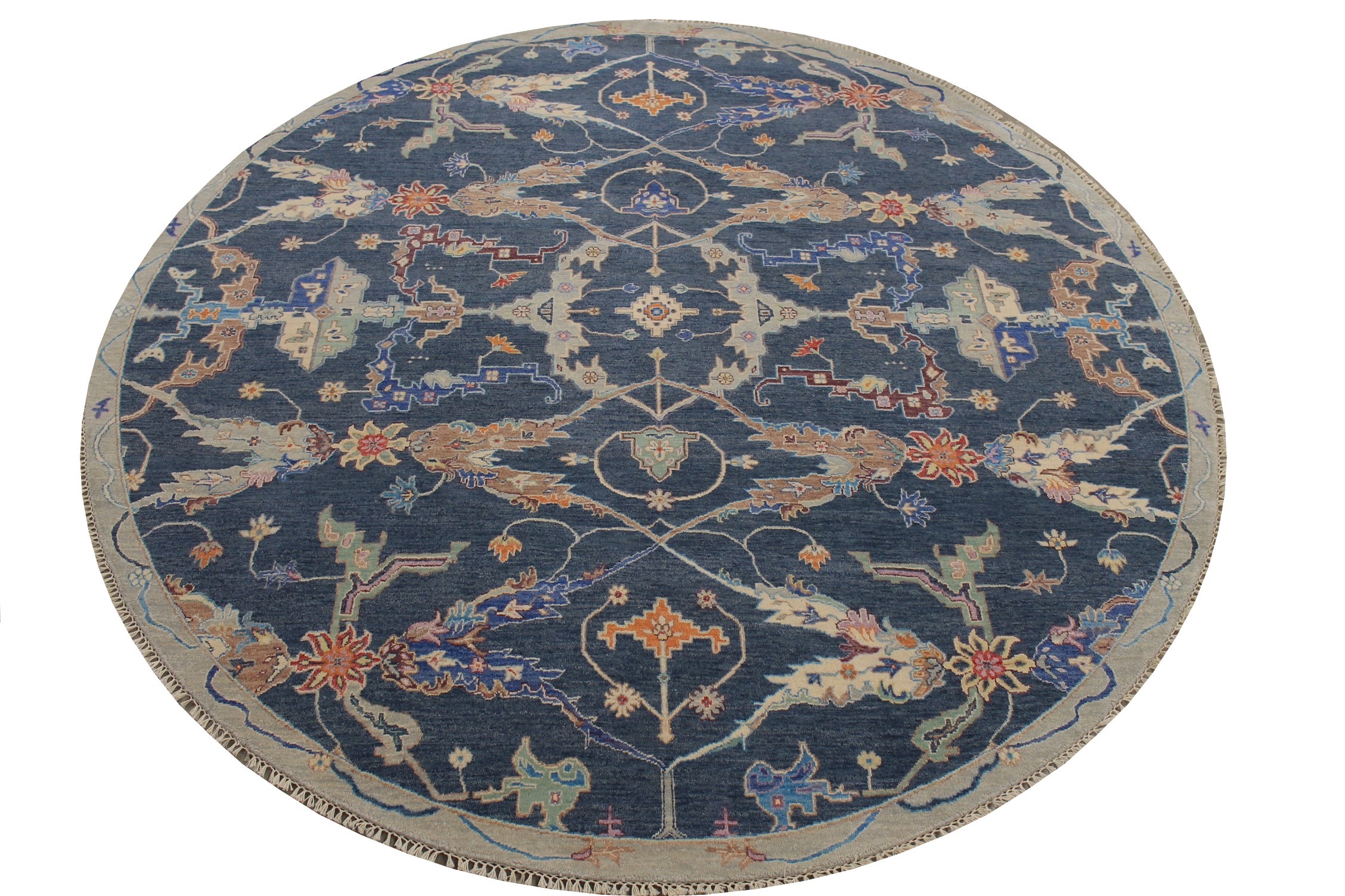 8 ft. Round & Square Oriental Hand Knotted Wool Area Rug - MR027403