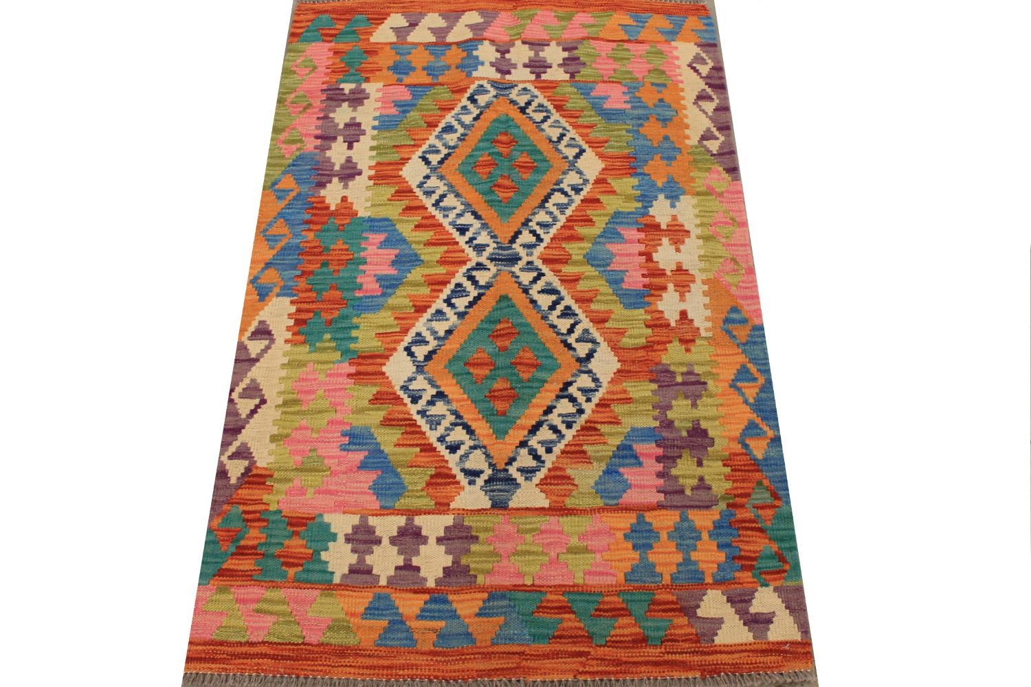 3x5 Flat Weave Hand Knotted Wool Area Rug - MR029525