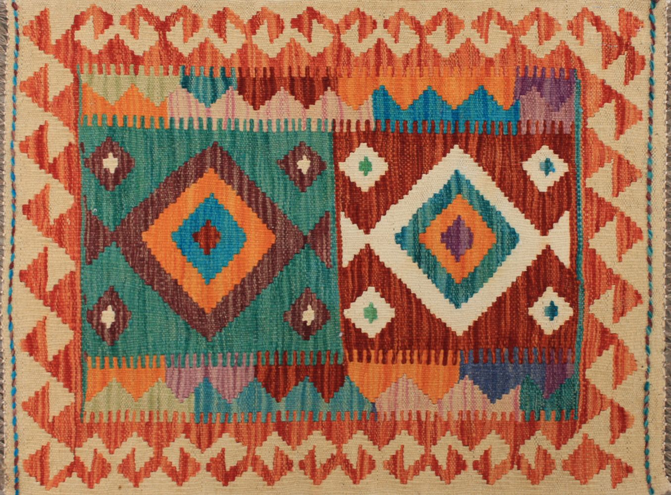 2X3 Flat Weave Hand Knotted Wool Area Rug - MR029530