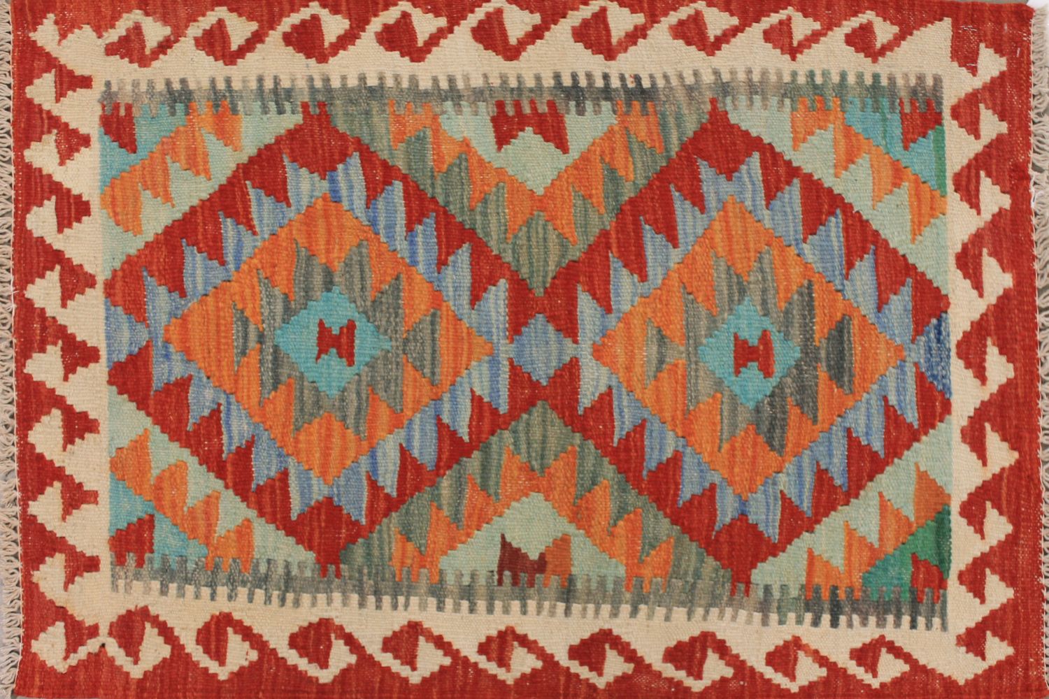 2X3 Flat Weave Hand Knotted Wool Area Rug - MR029534