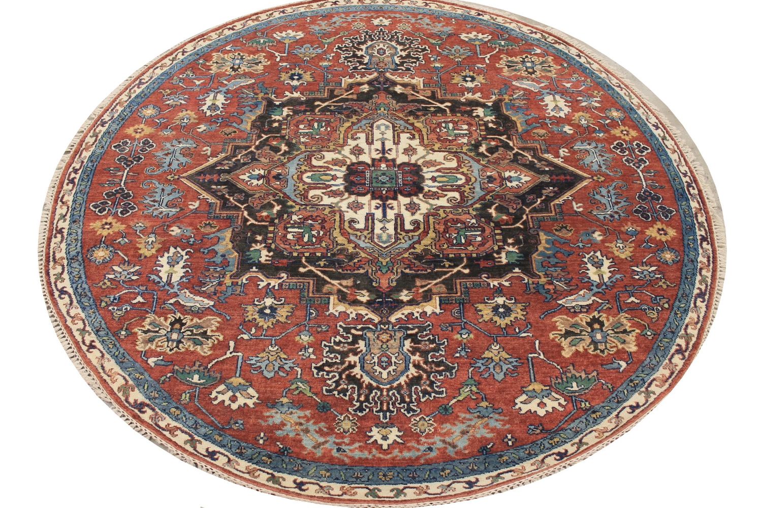 8 ft. Round & Square Heriz/Serapi Hand Knotted Wool Area Rug - MR029655