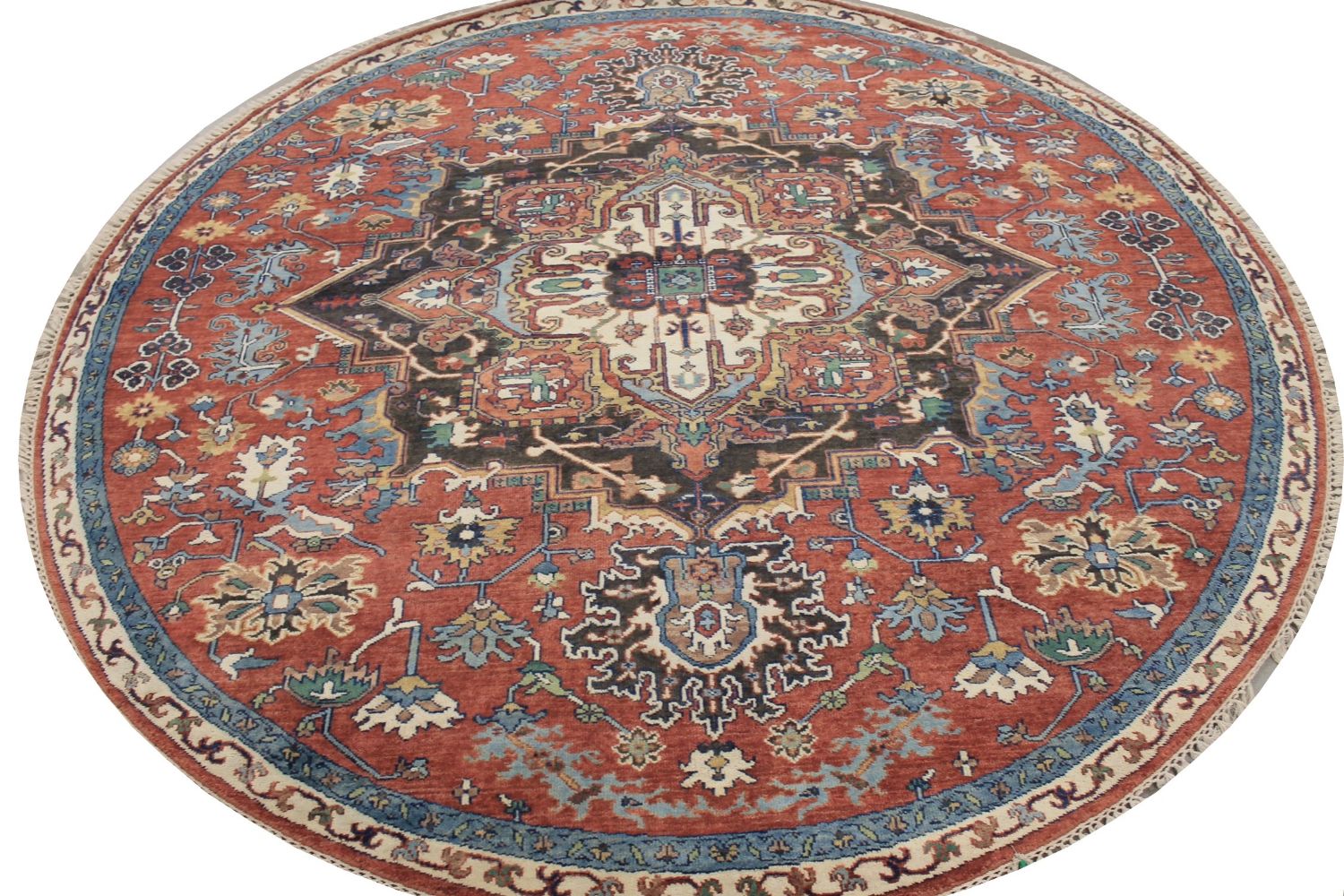 8 ft. Round & Square Heriz/Serapi Hand Knotted Wool Area Rug - MR029655