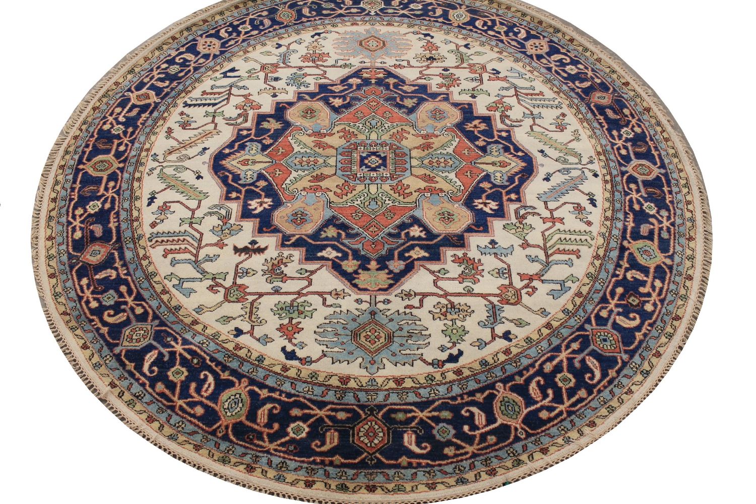8 ft. Round & Square Heriz/Serapi Hand Knotted Wool Area Rug - MR029656