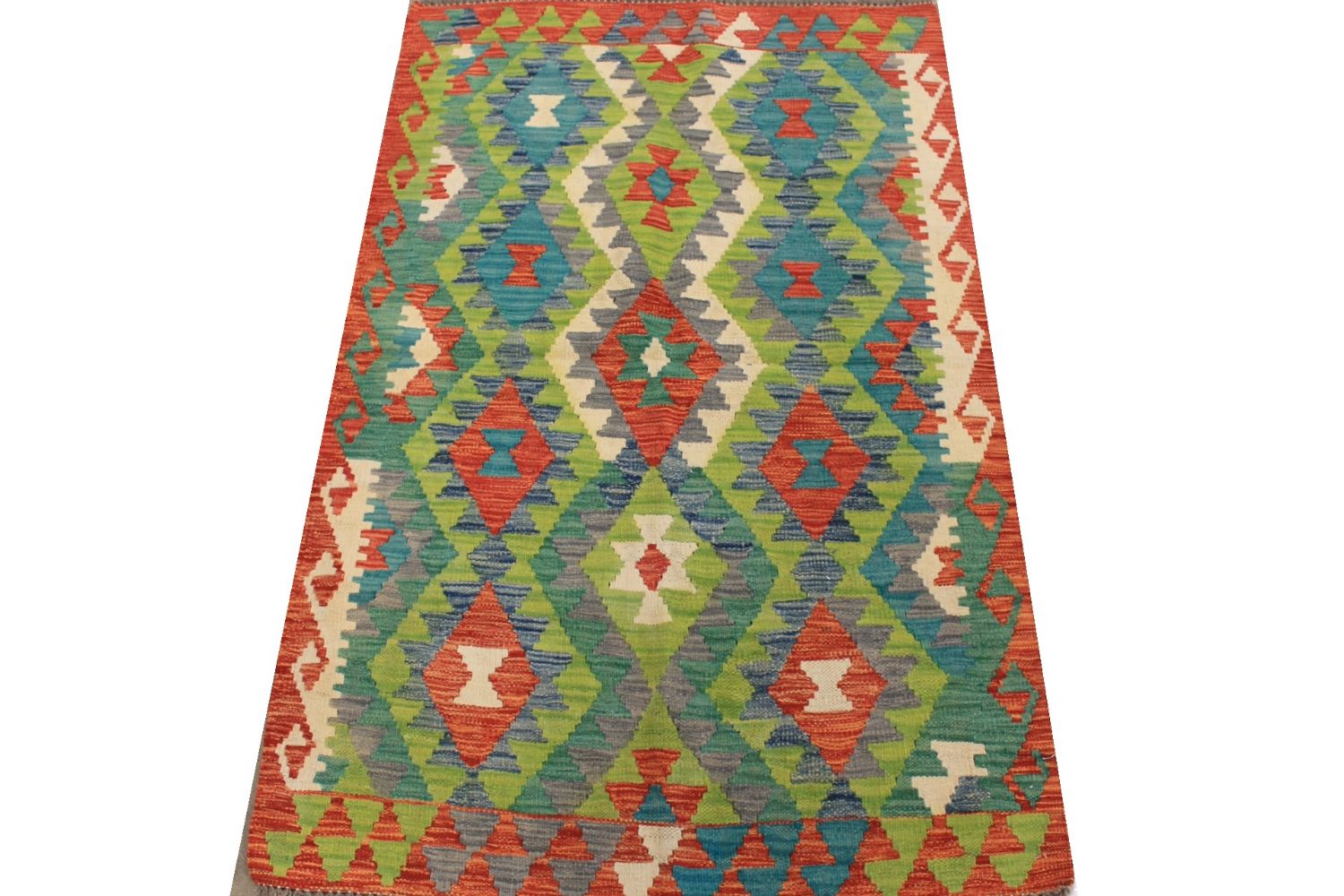 3x5 Flat Weave Hand Knotted Wool Area Rug - MR029740