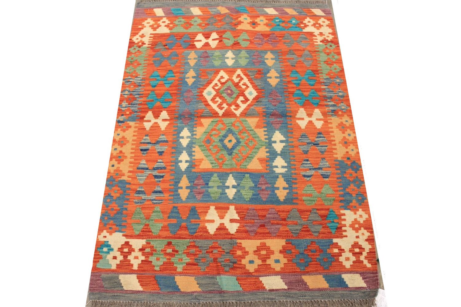 3x5 Flat Weave Hand Knotted Wool Area Rug - MR029741