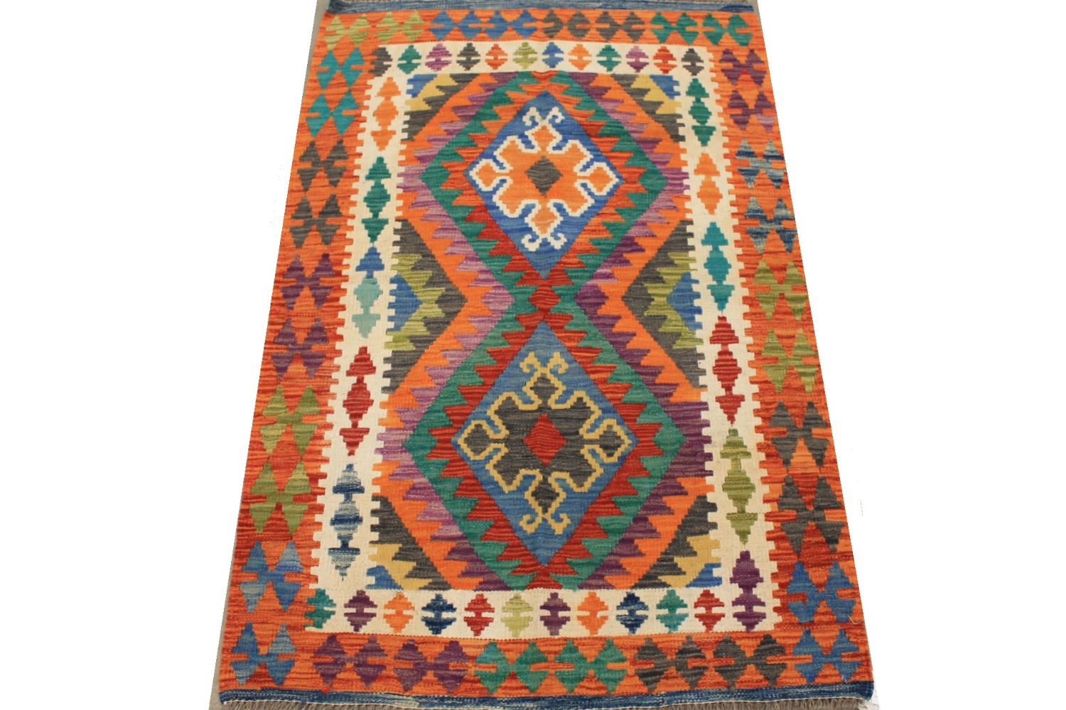 3x5 Flat Weave Hand Knotted Wool Area Rug - MR029742