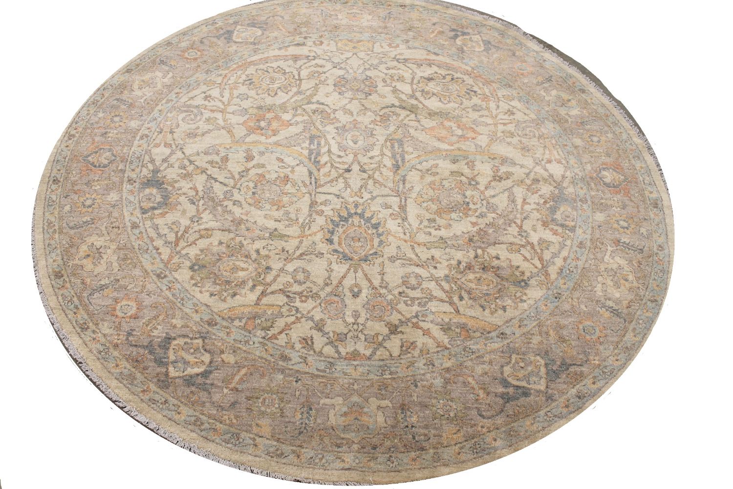 8 ft. Round & Square Peshawar Hand Knotted Wool Area Rug - MR030178