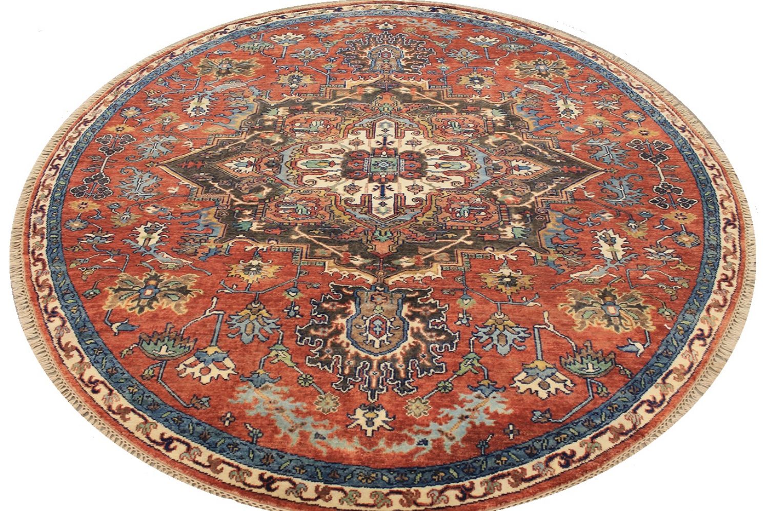 8 ft. Round & Square Heriz/Serapi Hand Knotted Wool Area Rug - MR030631
